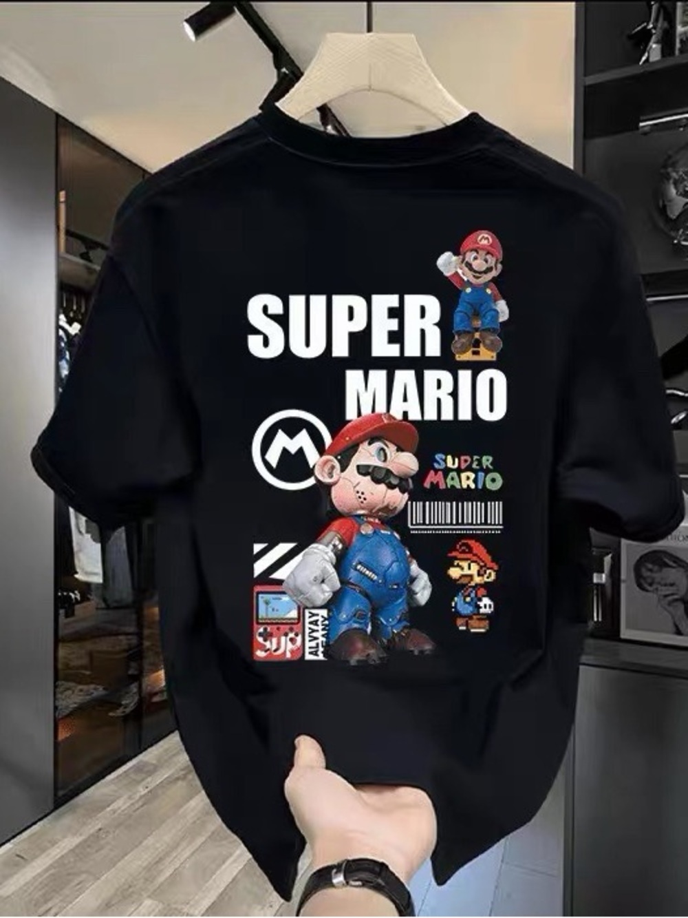 Super Mario Graphic Tee - Black with Red & Blue Accents